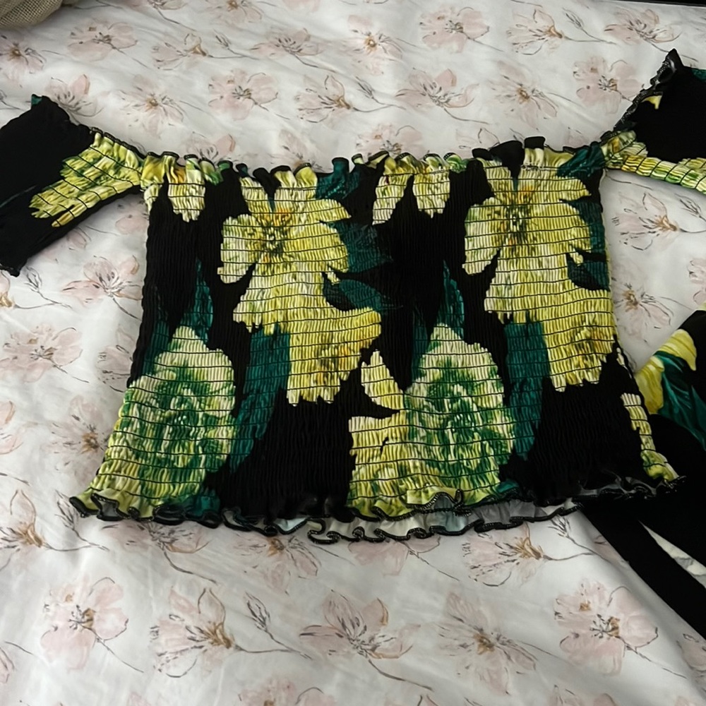 Smocked crop top and short set